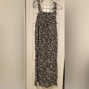 NWT Old Navy Tie-Shoulder Black Floral Split-Front Midi Swing dress size M